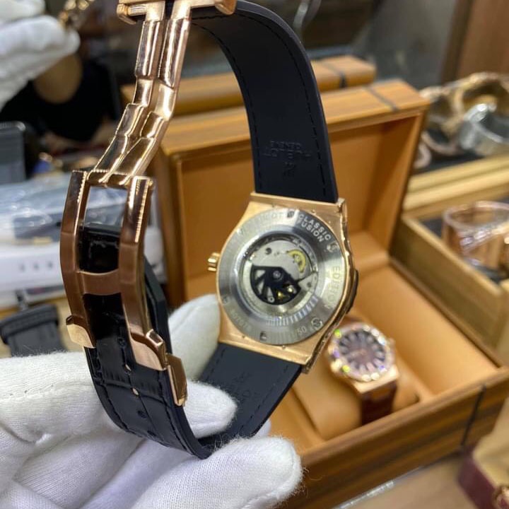 Đồng hồ Nam - Đồng hồ cơ Automatic máy Nhật, mẫu trơn màu xanh viền vàng, size 38mm-42mm | BigBuy360 - bigbuy360.vn