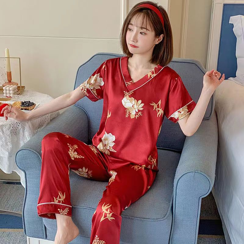 Bộ Đồ Ngủ Tay Ngắn Chất Lụa Satin Plus Size M-4XL Thời Trang Hàn Quốc Cho Nữ