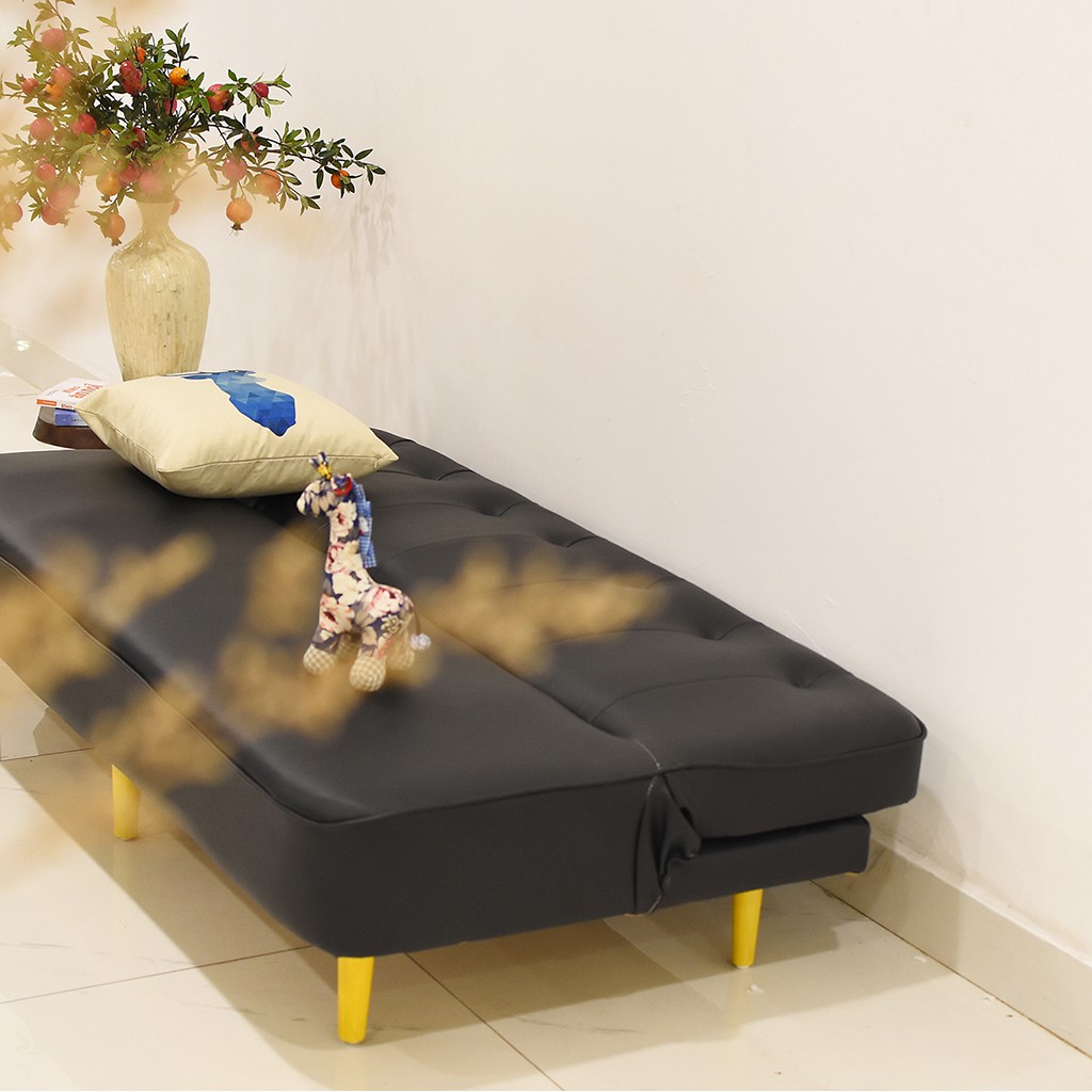 Sofa giường gấp gọn cao cấp bằng da, Sofa bed đa năng nhiều màu khung gỗ tự nhiên