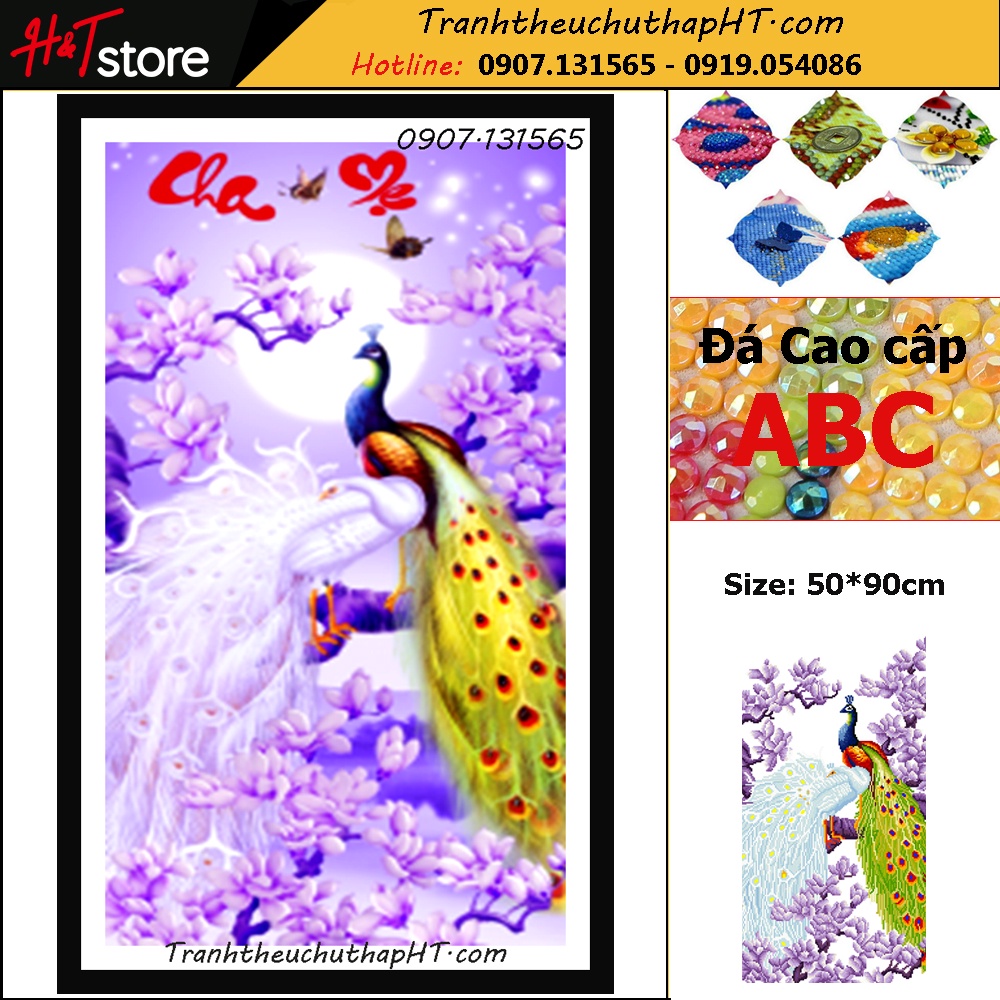 Tranh đính đá tự làm - Tranh thêu chữ thập Cha mẹ LV3532, LV565 - Chưa thêu