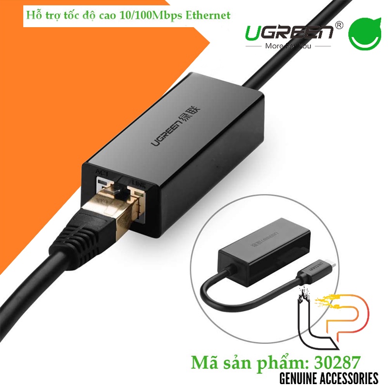 Cáp chuyển USB Type C sang LAN 10/100 Mbps Ethernet dài 40CM UGREEN 30287