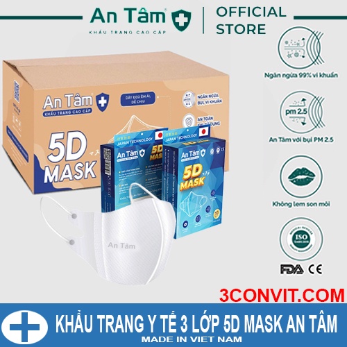 Hộp 10 chiếc khẩu trang y tế cao cấp 3 lớp 5D Mask An Tâm