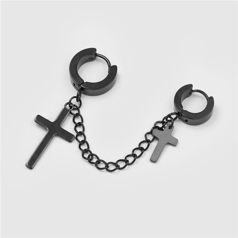 Bông Tai Dạng Kẹp Phối Dây Xích Hình Thánh Giá Phong Cách Punk Không Cần Xỏ Lỗ Cho Nam Và Nữ