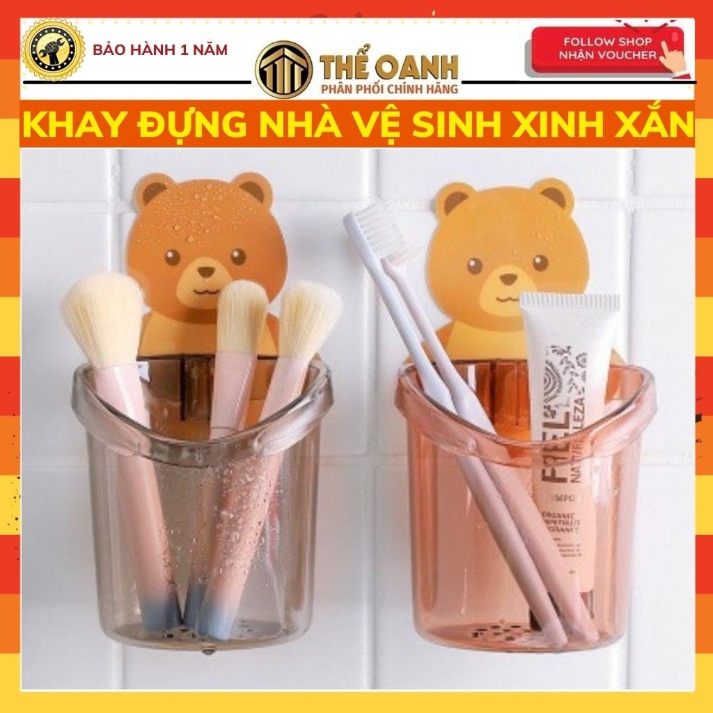 Khay đựng bàn chải đánh răng- Cốc đựng bàn chải dán tường nhà tắm xinh xắn