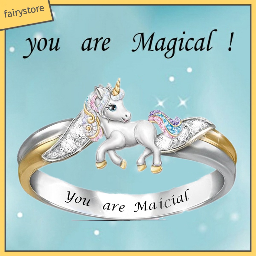 Nhẫn Hợp Kim Hình Unicorn Đính Đá Xinh Xắn