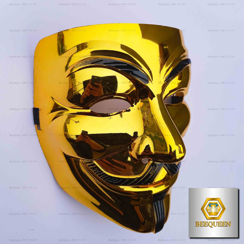 Anonymous Guy Mask Gold - Mặt Nạ Hacker Có Dây Đeo Màu Vàng