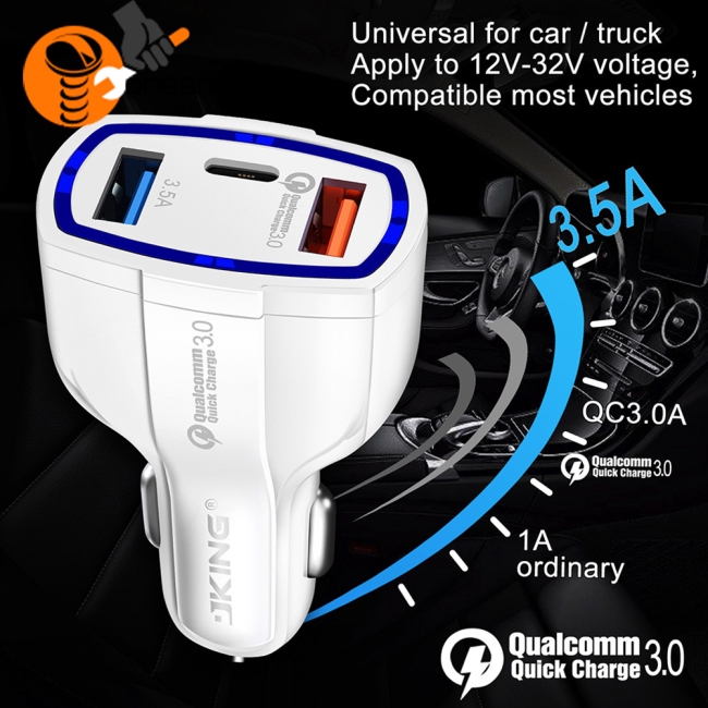 Tẩu Sạc Nhanh Qc3.0 3 Cổng Usb-C Cho Xe Hơi
