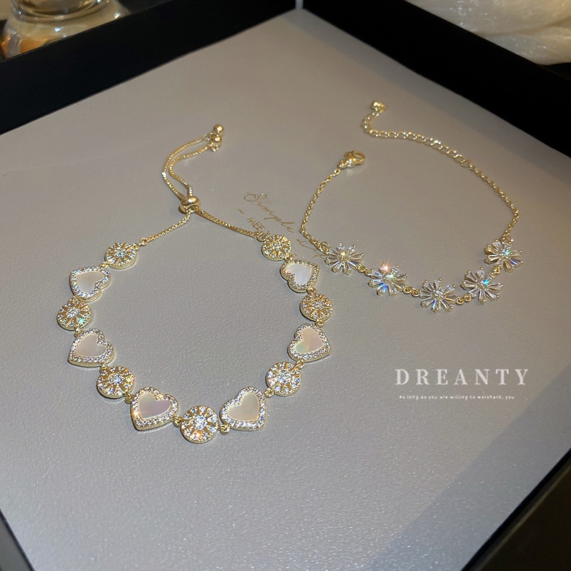 Vòng Tay Mạ Vàng Đính Đá Zircon Hình Học Trái Tim Tình Yêu Hình Học Phong Cách Mới Có Thể Điều Chỉnh Cho Nữ