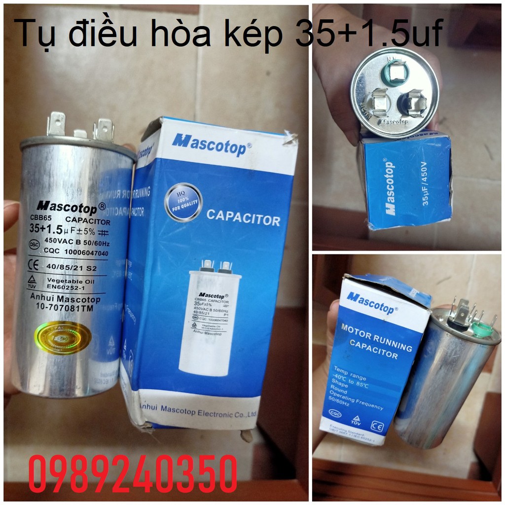 Tụ khởi động lốc điều hoà LG 35+1,5uf 3 chân (loại tốt)