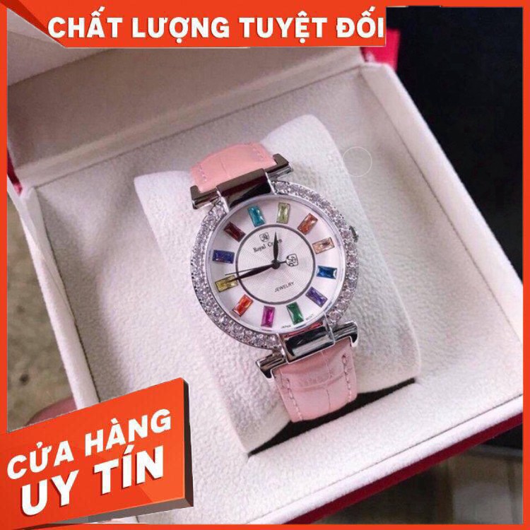 (BBR)  Đồng hồ nữ Royal Crown 4604 xách tay chính hãng dây da (đen và đỏ, hồng)  - Bảo hành 12 tháng