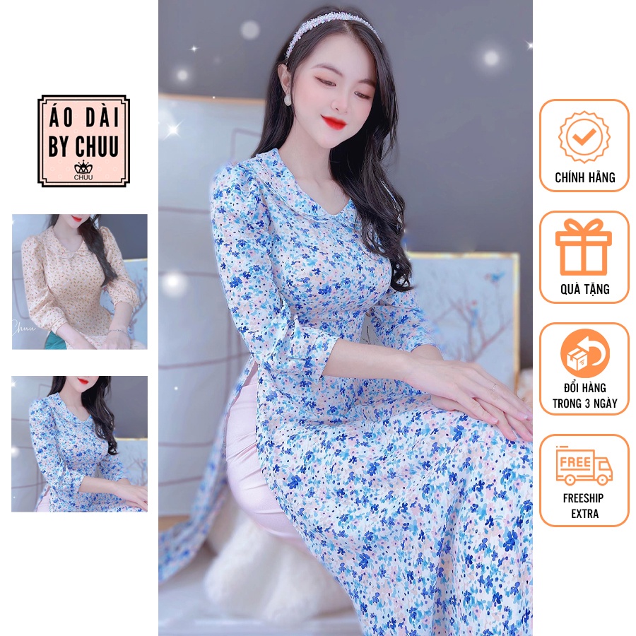 Áo dài hoa nhí cách tân nữ tay bồng cổ sen 2 tầng CHUU AD8062 - không kèm quần