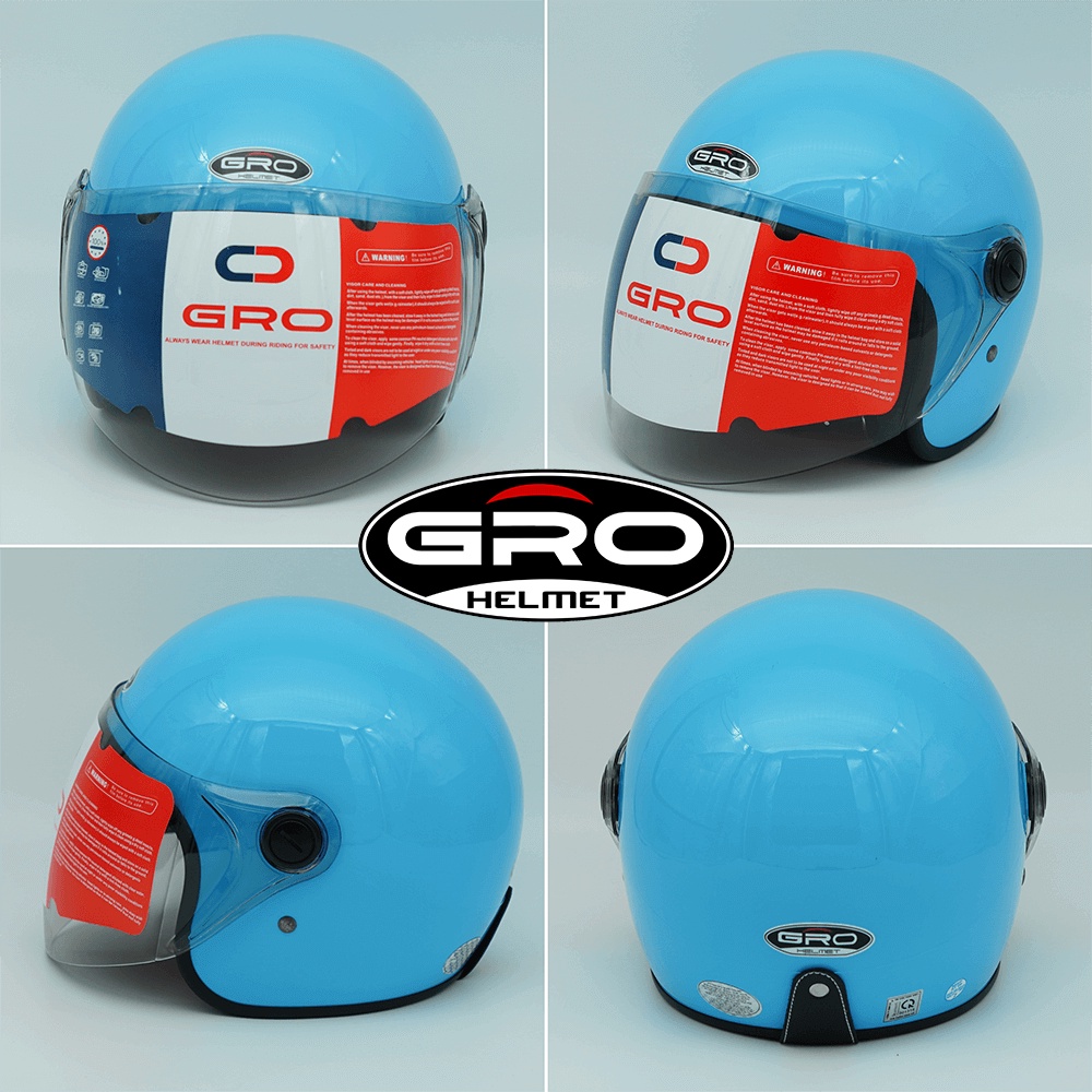 Mũ Bảo Hiểm 3/4 đầu GRO Helmet T818 có kính dài che cả mặt, kiểu dáng thời trang cho nữ, khóa kim loại - Xanh Dương