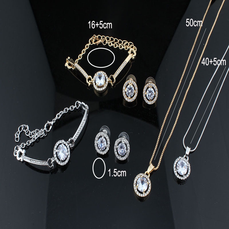 Bộ Trang Sức 3 Món Màu Vàng / Bạc Đính Đá Đơn Giản Dễ Thương Dành Cho Nữ