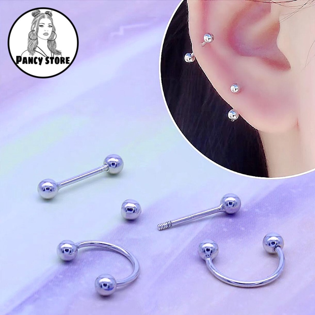 khuyên sụn vành tai bông tai titan cá tính chữ U phối bi Unisex