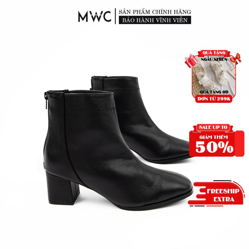 Giày Boots Nữ thời trang MWC Boots cổ thấp gót vuông 5p dáng bốt lửng màu đen phong cách hàn quốc NUBO-9103