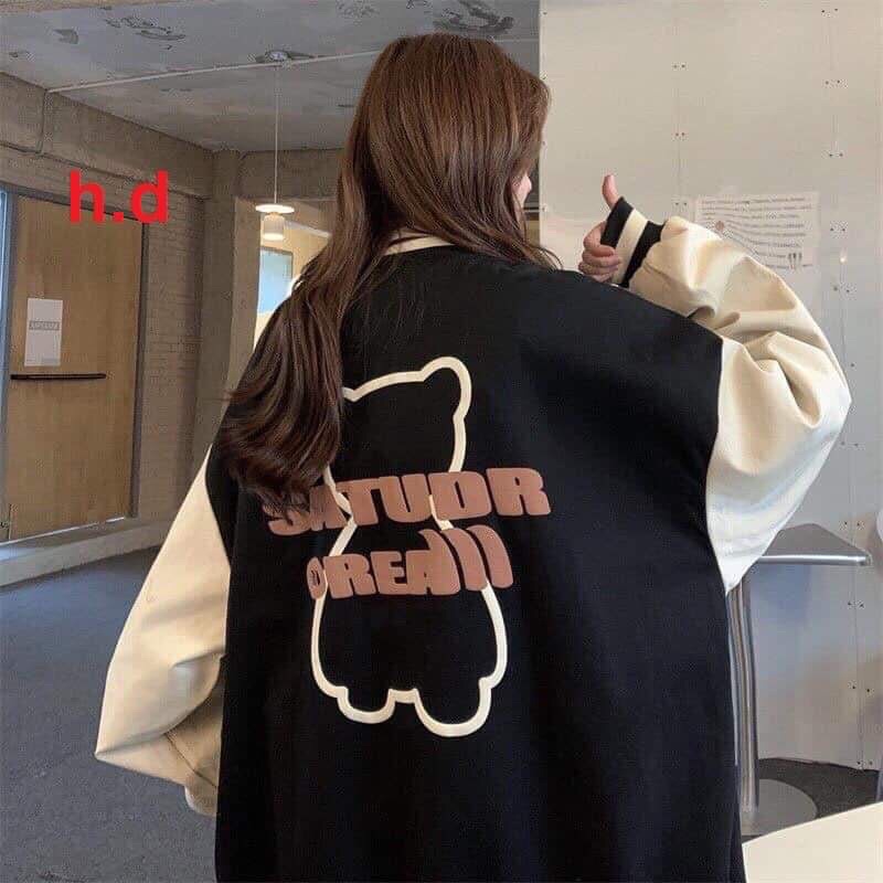 Áo Khoác Bomber Jacket Gấu SaTu form thụng nam nữ unisex❤ Chất nỉ form &lt;55kg☘️Áo bóng chày☘️phong cách thể thao Hàn