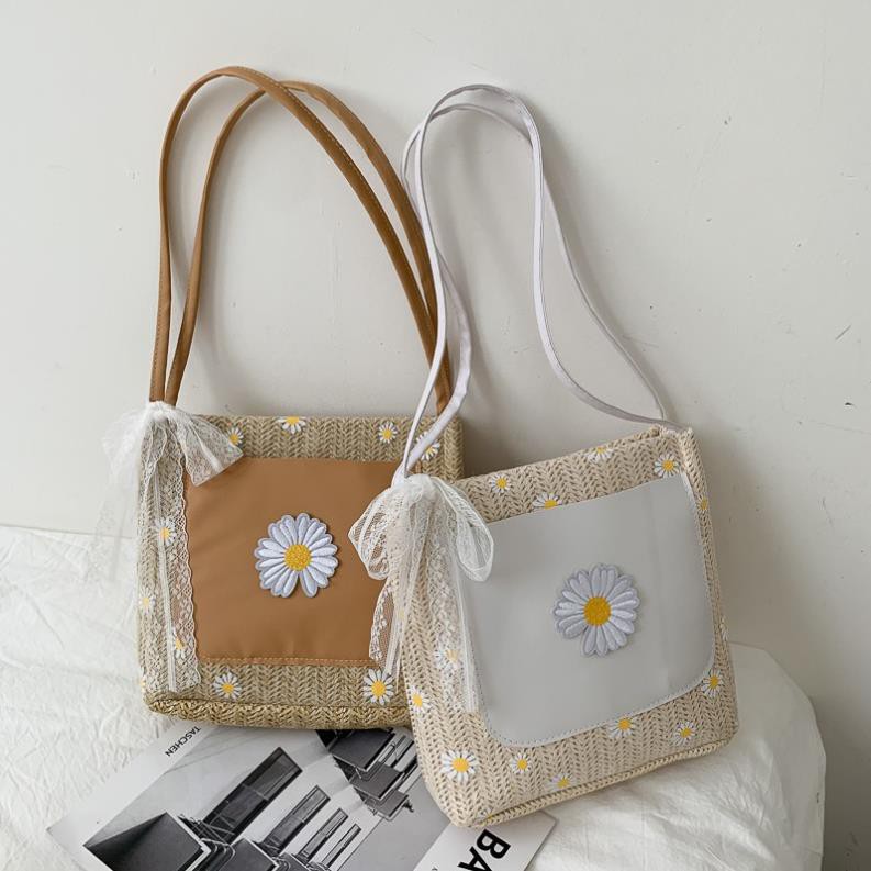 Túi xách cói đeo chéo hoa cúc, Túi tote hoa cúc (FreeShip) thiết kế siêu xinh