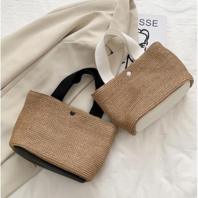 TÚI CÓI Vintage Hàn Quốc sang chảnh xách tay nữ hiện đại vải dệt cói lanh đi biển đa năng giá rẻ Tuidepstore