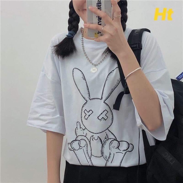 Sét áo thỏ rabit + quần đùi trơn đen HT11
