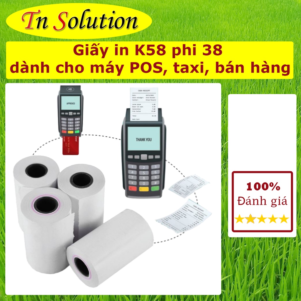 1 Thùng 50 cuộn giấy In Nhiệt, in bill K57 Cho Máy Cà Thẻ, Pos cầm tay Now Delivery/ Grab / Goviet 57x38