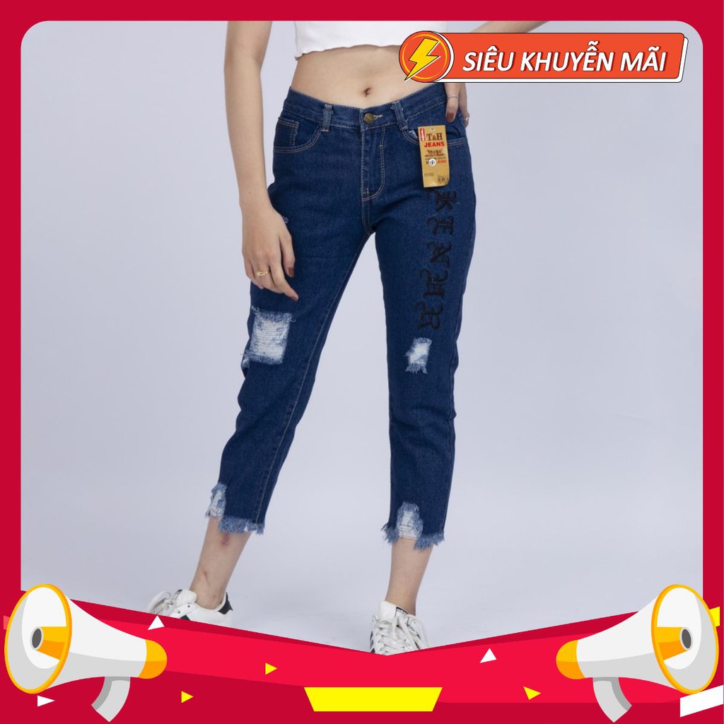 Quần Jean Nữ Begy Chữ Thái Chân Tua Màu Đậm Co Giãn Thời Trang Cao Cấp Giãn QR07. BOLO_SHOP01