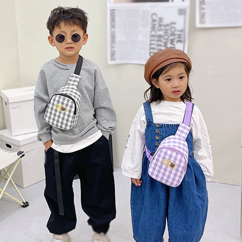 Ba Lô Đeo Vai/Chéo Ngực Họa Tiết Caro Dễ Thương Cho Bé Trai + Gái