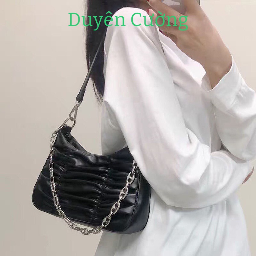 Túi kẹp nách đeo vai, túi đeo chéo nữ phối xích đẹp da gấp đi chơi phong cách hàn quốc DUYENCUONG12