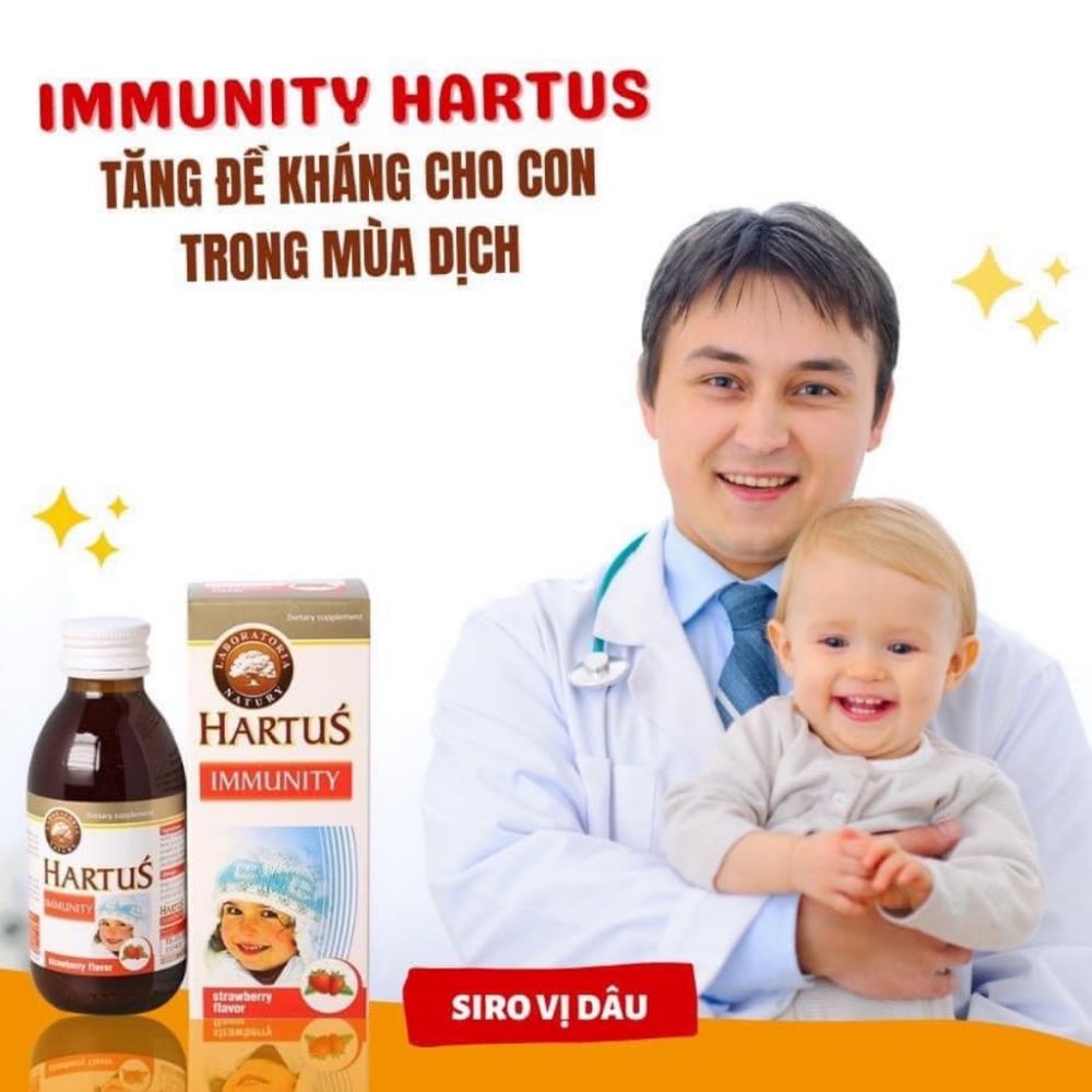 Hartus Immunity nhập khẩu chính hãng từ Balan, Siro Hartus giúp tăng sức đề kháng cho bé, bé khỏe mạnh hơn (Chai 150ml)