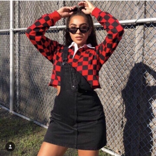 CROPTOP CÓ CỔ SỌC CARO