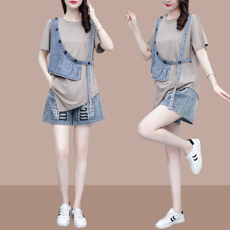 Áo Thun Tay Ngắn Giả Hai Lớp Dáng Rộng Thời Trang Cá Tính Cho Nữ