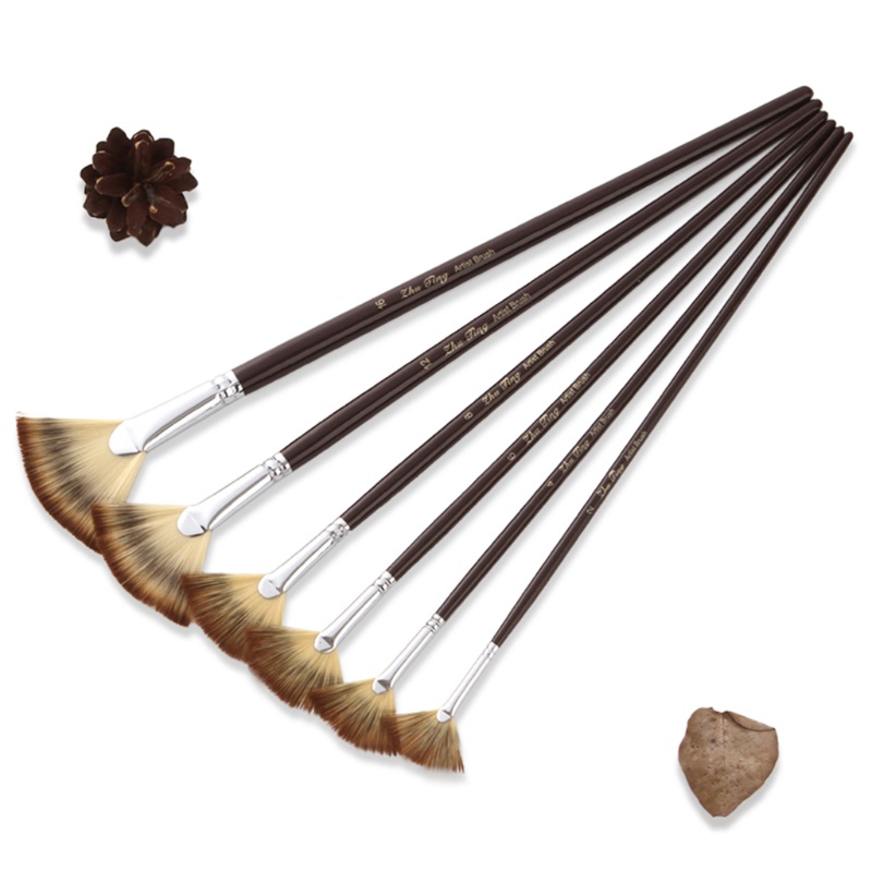 Set 6 Cọ Vẽ Tranh Sơn Dầu Nghệ Thuật DIY Hình Quạt Tay Cầm Bằng Sợi Nylon