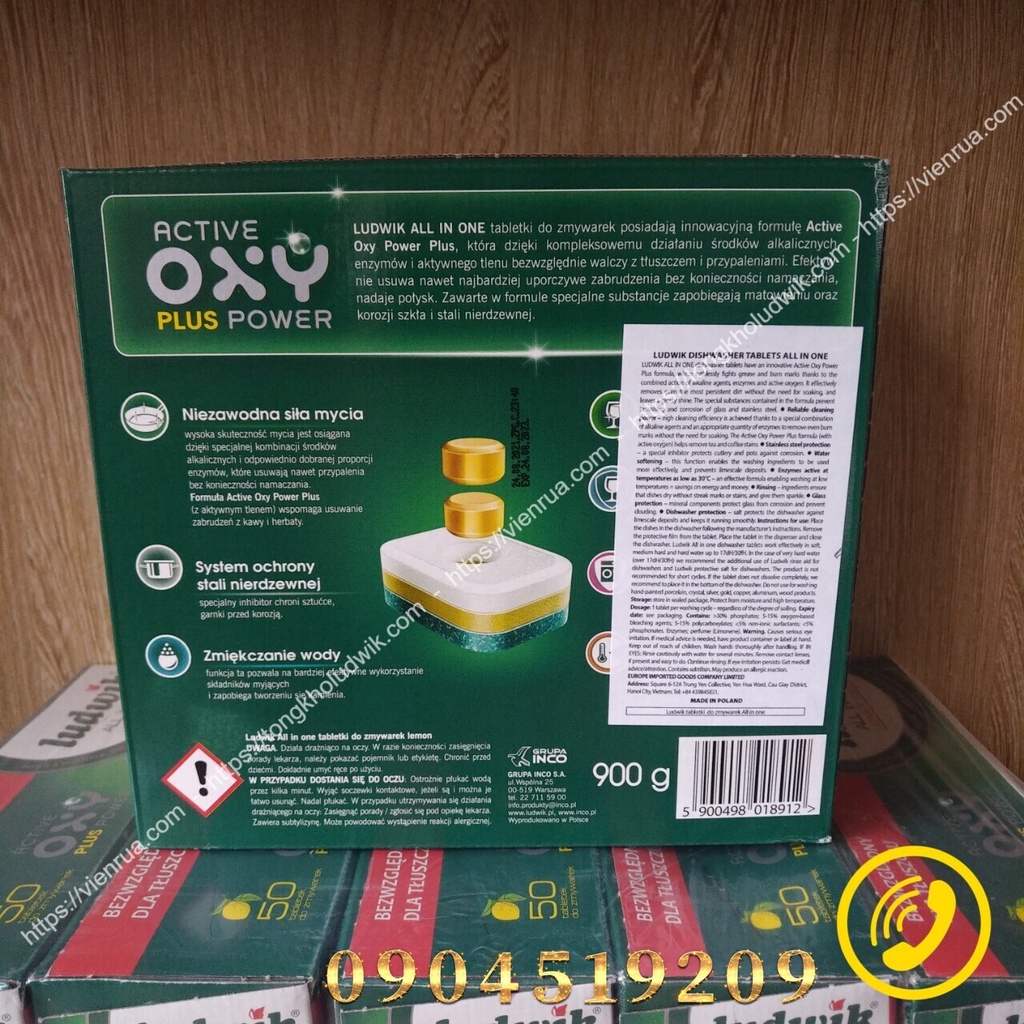 Bộ Viên Rửa Chén Bát Ludwik All In One Hộp 50 Viên Loại Bỏ Vết Bẩn Hương Chanh Tự Nhiên