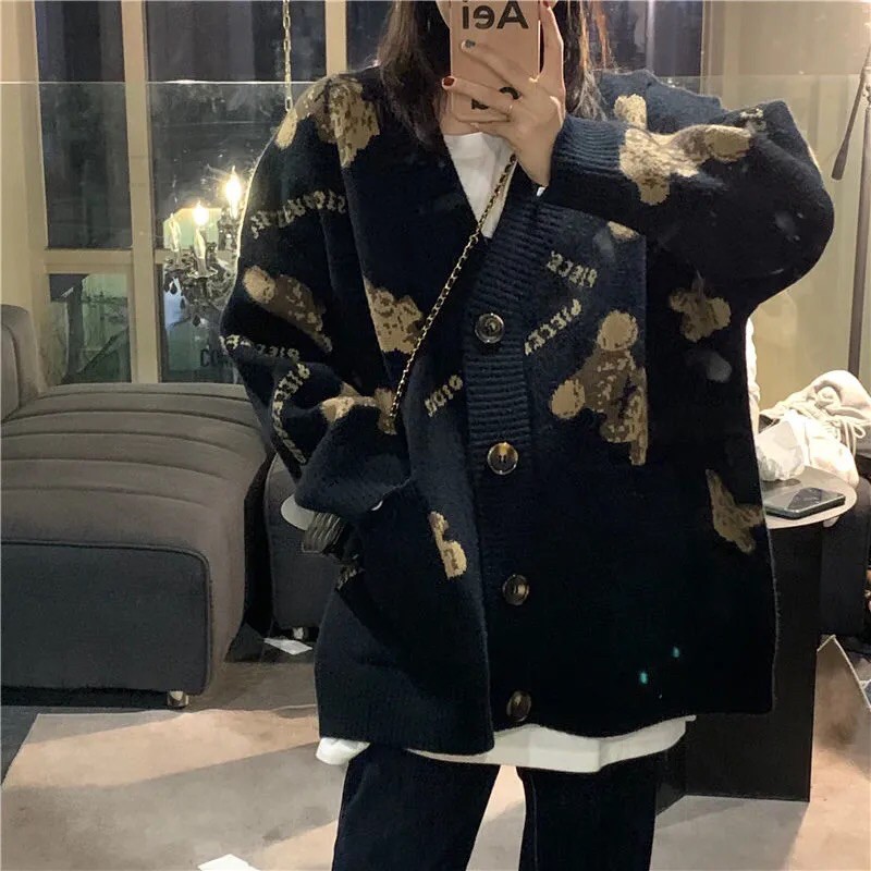 Áo khoác cardigan con gấu cá tính ulzzang cho nữ
