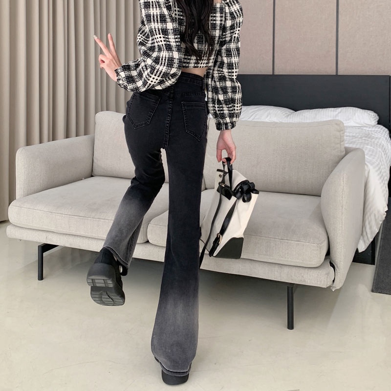 Quần Jean Nữ Lưng Cao Ống Loe Ôm Dáng Màu Gradient Phong Cách Hàn Quốc Mới