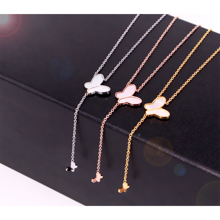 Dây chuyền nữ titan bướm lớn rớt cách điệu bướm nhỏ siêu đẹp, bền màu, chuẩn thời trang