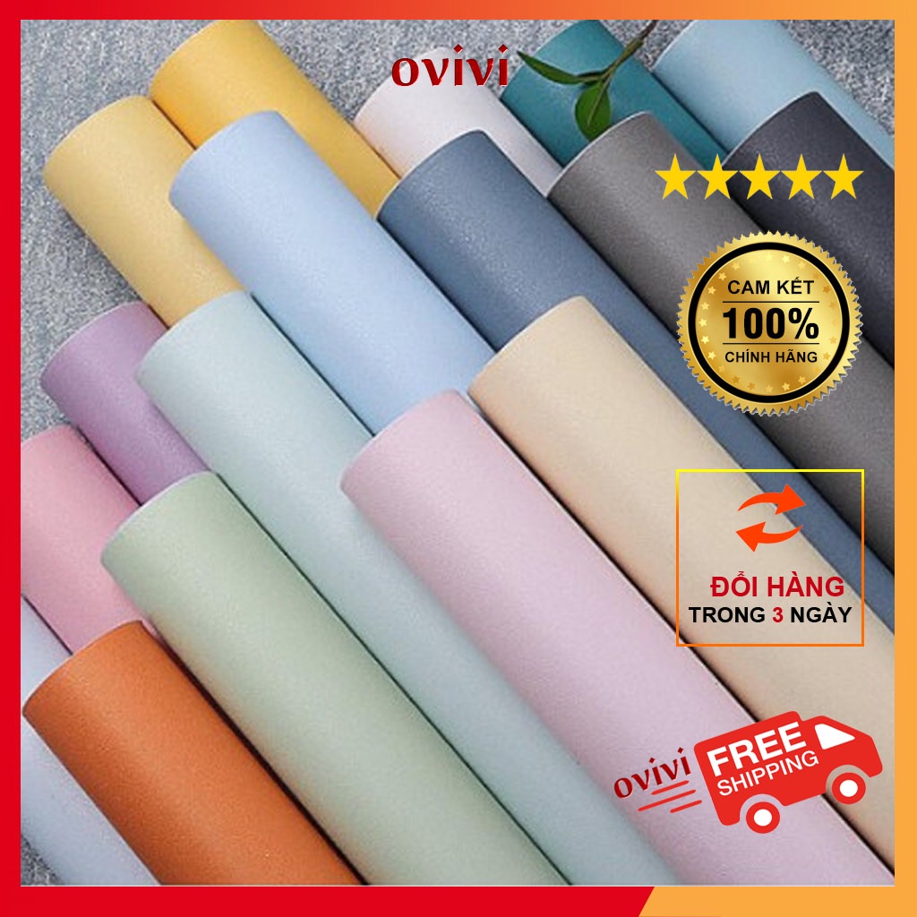 Giấy dán tường phòng ngủ một màu trơn pastel nhám có keo sẵn dài 10m x 45cm, decal dán tường chống thấm nước bóc dán