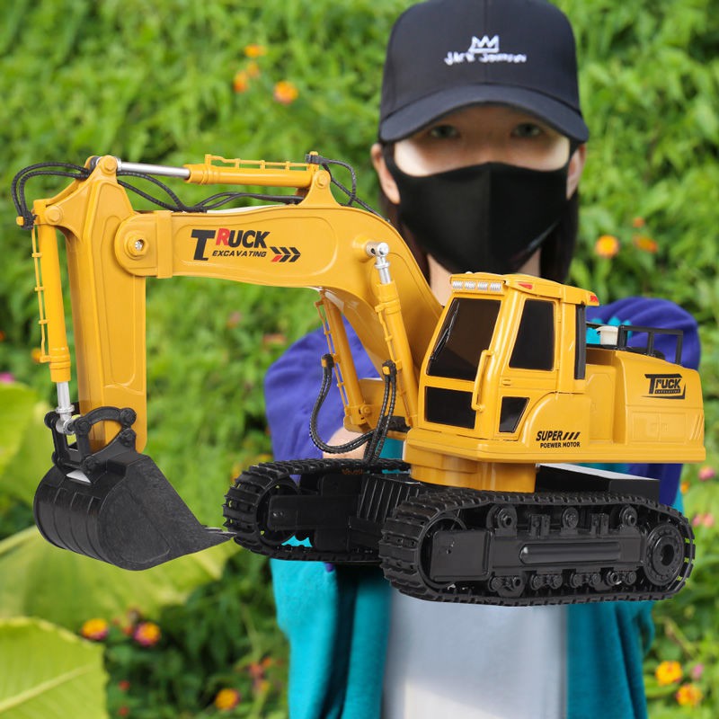 ✆☽✇Quá khổ máy xúc điều khiển từ xa đồ chơi cậu bé sạc mô hình điện thoại di động cho trẻ em máy xúc hợp kim máy xúc kỹ
