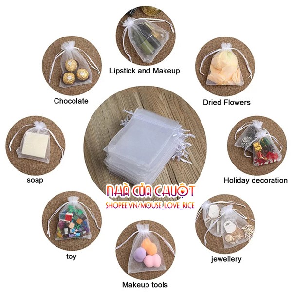 Túi thơm vải voan lưới màu trắng trơn trong suốt sang trọng kích thước 9x12cm làm quà tặng đám cưới sinh nhật
