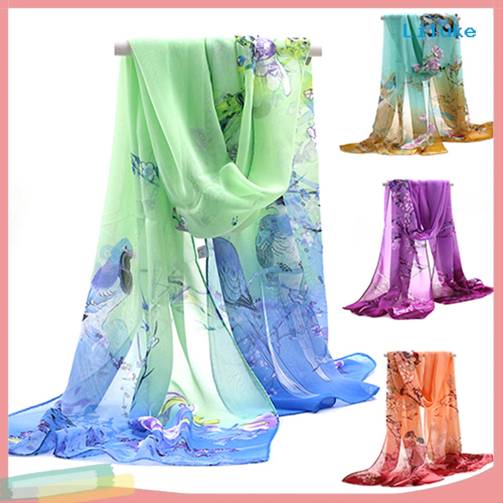 Khăn Choàng Chiffon Dài Mềm Mại In Họa Tiết Hoa Thời Trang Cho Nữ