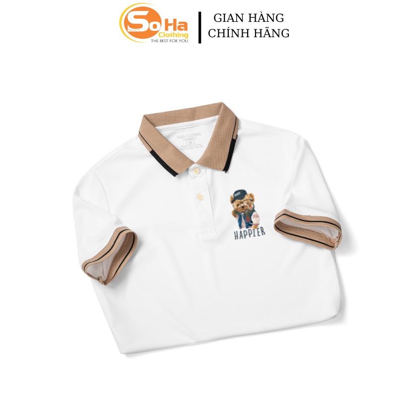 Áo POLO nam cổ bẻ Gấu HAPPINER VIỀN  vải cá sấu dệt kim xuất xịn,chuẩn form, sang trọng ,thanh lịch - SOHA CLOTHING