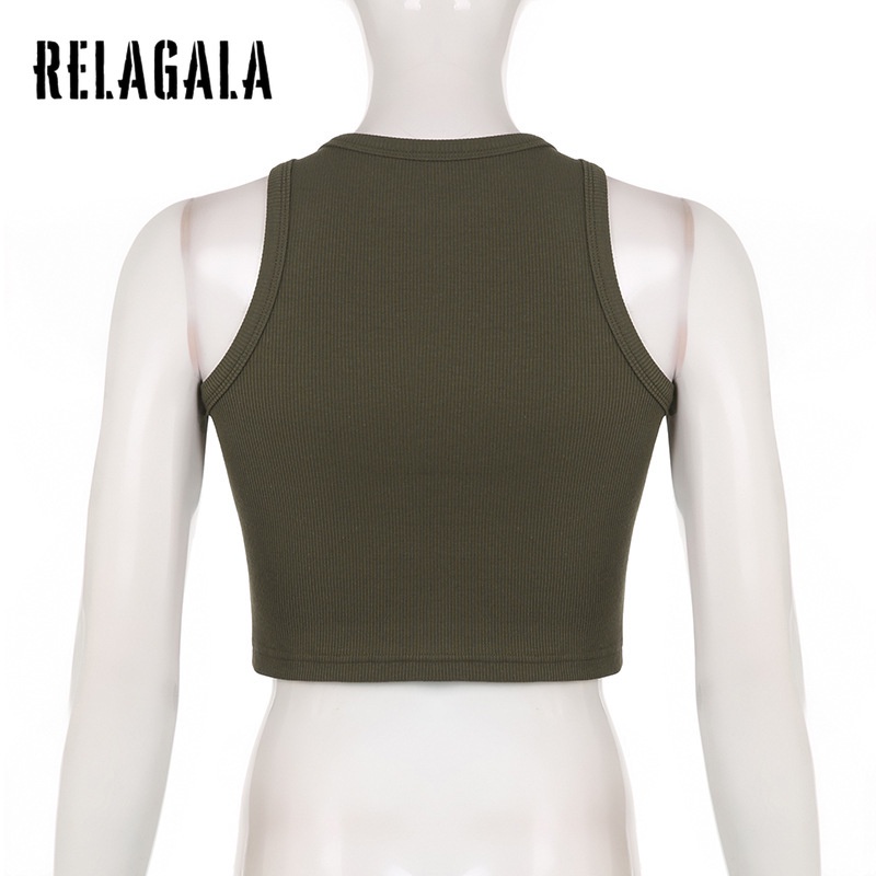 Relagala Áo Tank Top In Họa Tiết Tương Phản Thời Trang Đường Phố Cho Nữ