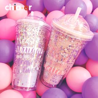 Cốc đựng nước Life slogan lấp lánh