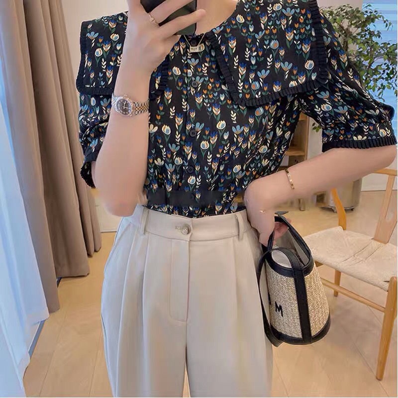 Áo Sơ Mi Tay Ngắn Cổ Thủy Thủ Phong Cách Phương Tây Thời Trang Cho Nữ