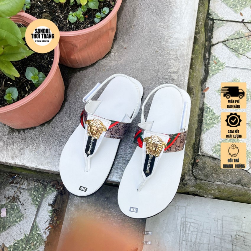 Dép quai hậu nữ nam, SANDALTHOITRANG Sandal nữ đi học quai chữ T màu Trắng full size 30-44