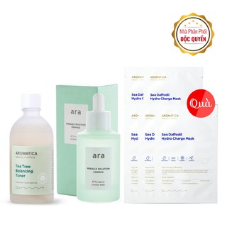 Combo giảm mụn - Nước hoa hồng giảm mụn Aromatica 130ml, Tinh chất giảm mụn Ara 50ml