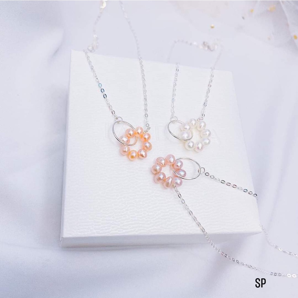 Dây chuyền bạc nữ mặt tròn lồng hạt Evasilver, Vòng cổ chất liệu bạc thật cao cấp