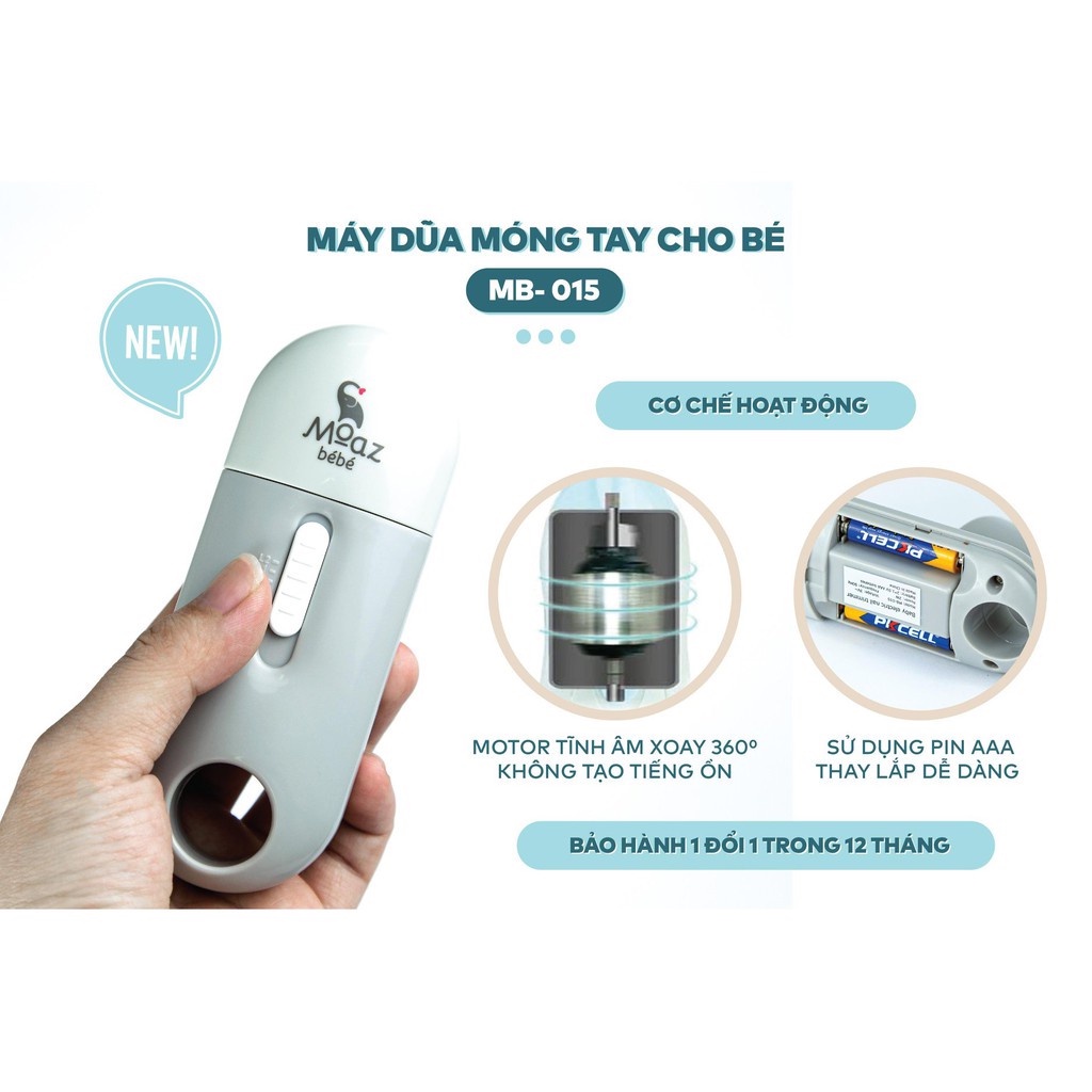 Máy dũa móng tay MoaZ Bebe MB-015 cho bé và cả gia đình full phụ kiện có 6 tầm mài và đèn pin hỗ trợ-BaByC