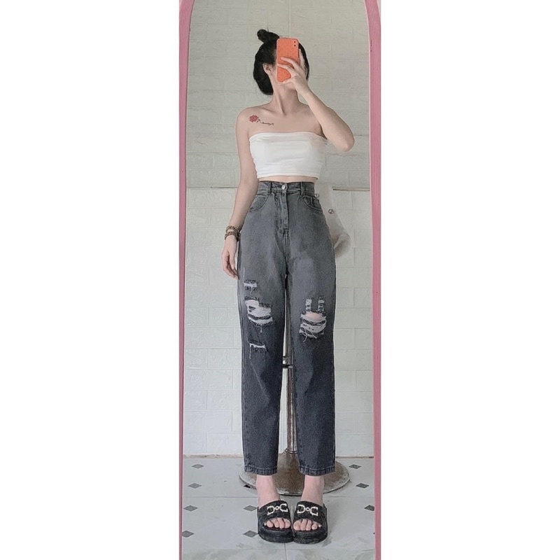 Baggy Jeans Loan Màu Rách Nhiều