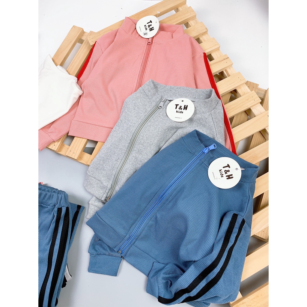 Đồ bộ bé gái thun cotton 3 chi tiết Áo khoác Croptop dài tay, Quần dài ống rộng và Áo thun trong cho bé 8-20 kg, DUCK332