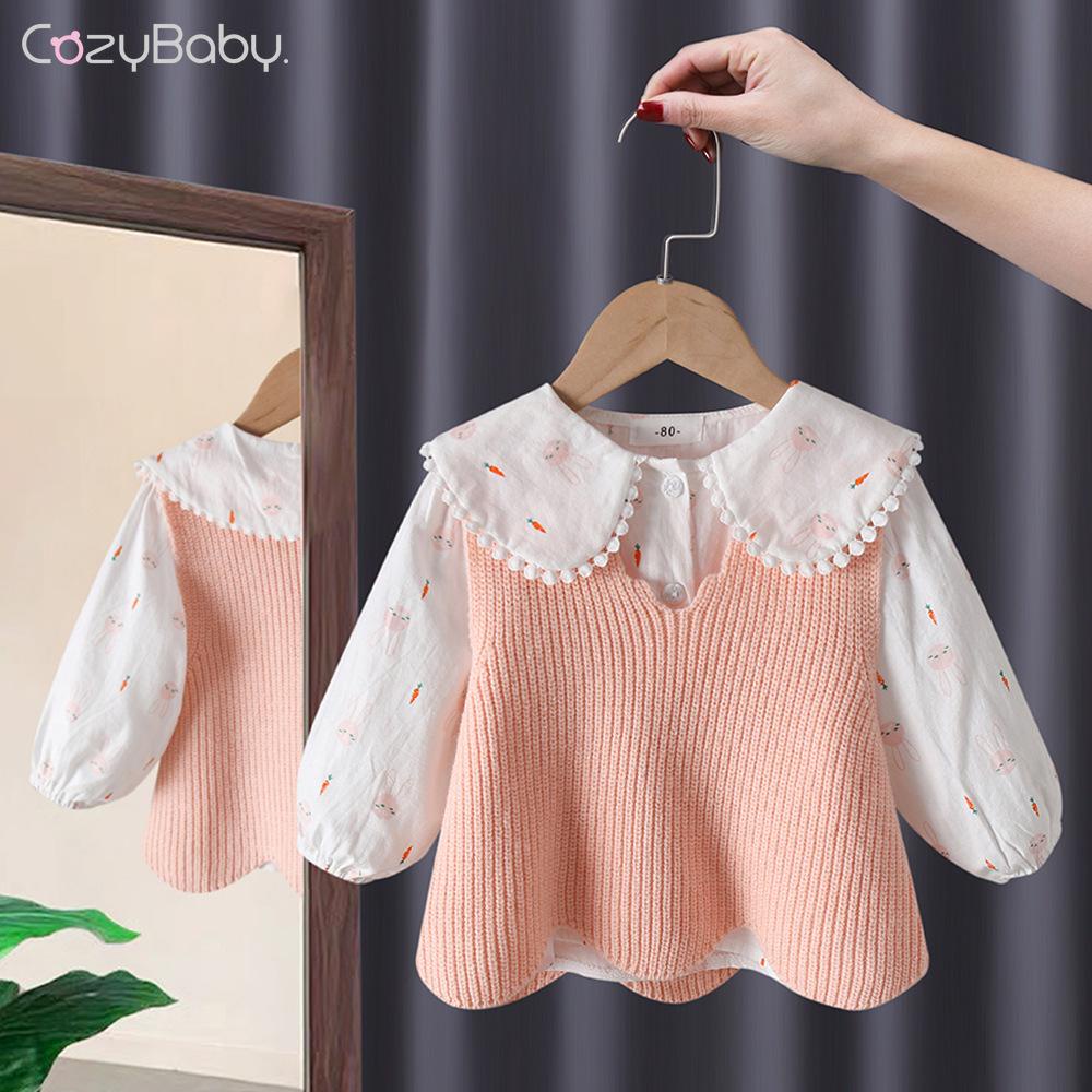 Set Áo Sơ Mi Và Áo Khoác Không Tay Dệt Kim Thời Trang Xuân Thu Mới Cho Bé Gái